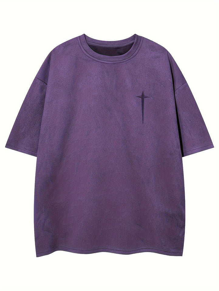 Men'S Casual Streetwear Embroidered Suede-Like Short Sleeve