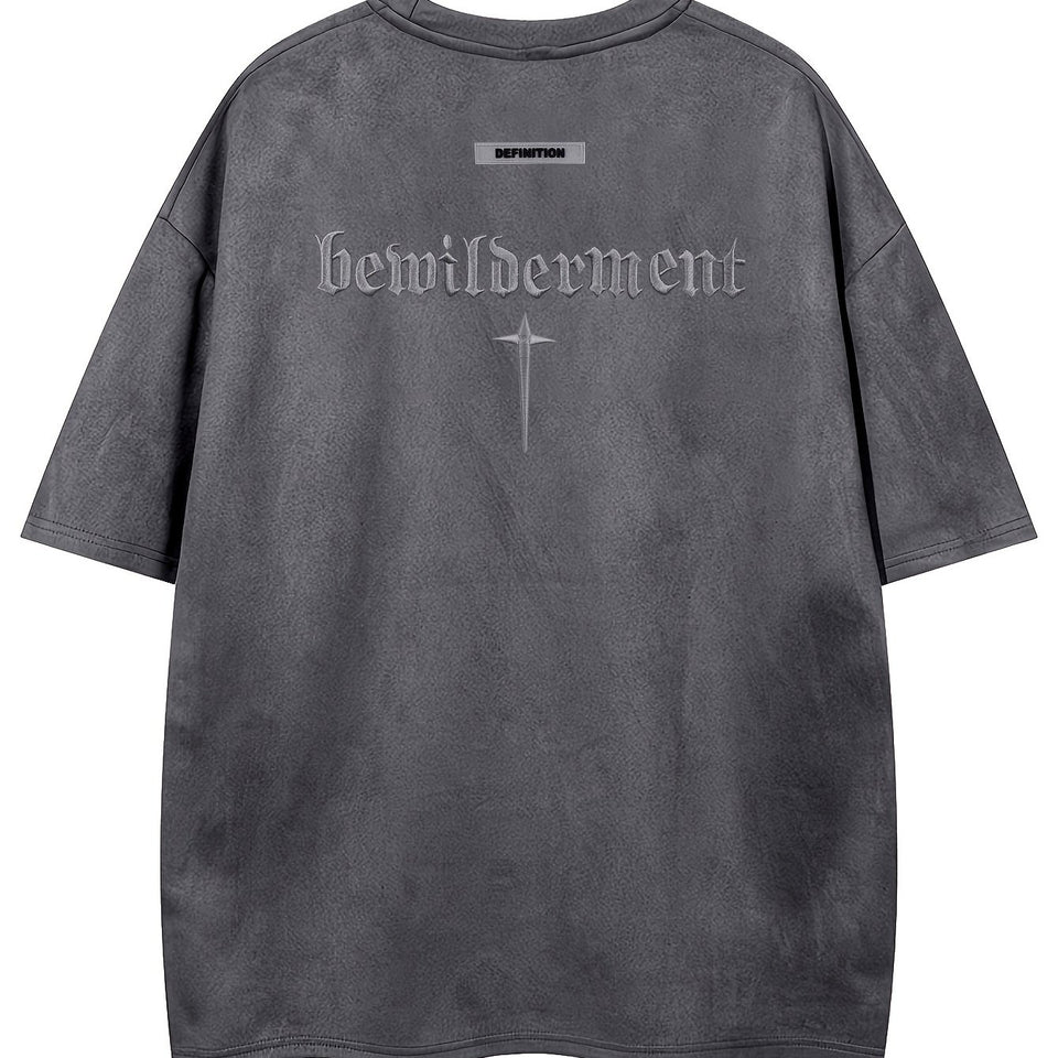 Men'S Casual Streetwear Embroidered Suede-Like Short Sleeve