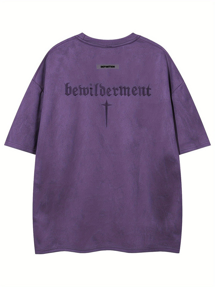 Men'S Casual Streetwear Embroidered Suede-Like Short Sleeve