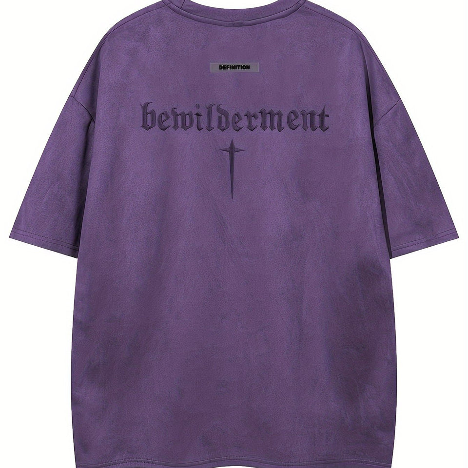 Men'S Casual Streetwear Embroidered Suede-Like Short Sleeve
