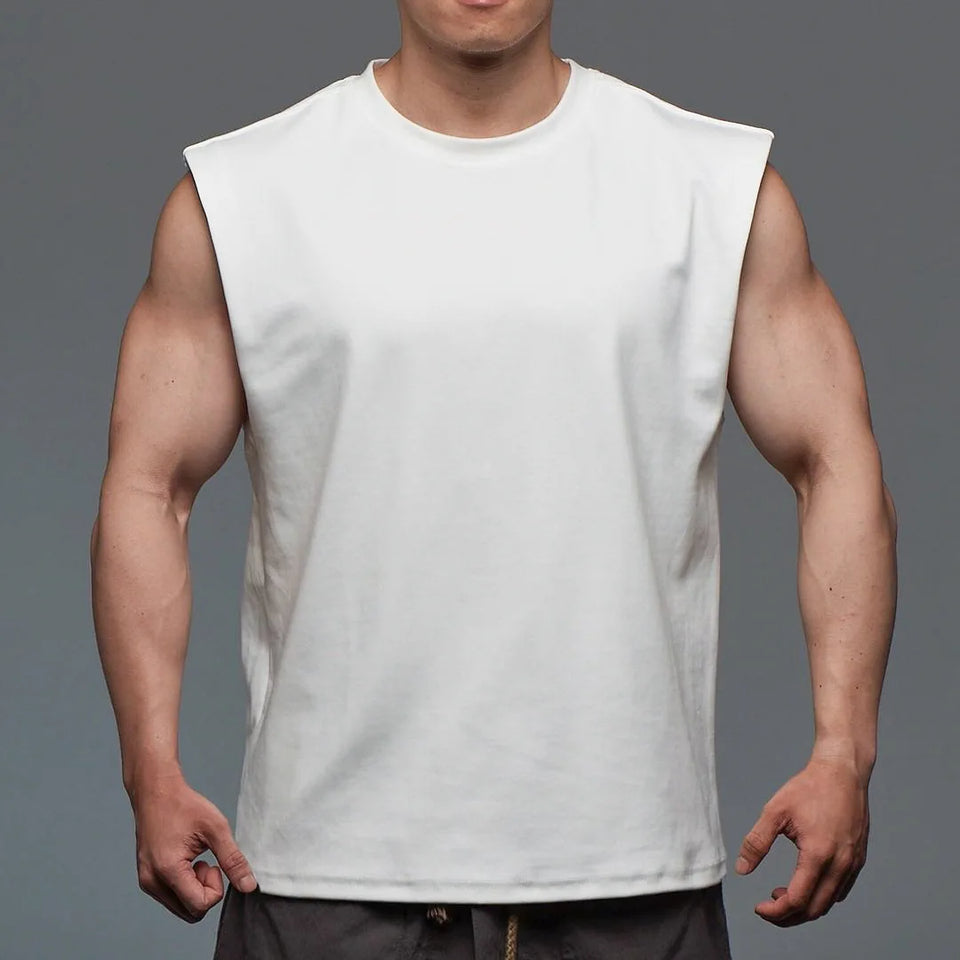 New Men O-neck Tank Top Pure Color Cotton Summer Vest Gym Muscle Bodybuilding Streetwear Sleeveless Shirt Workout Fitness Sport