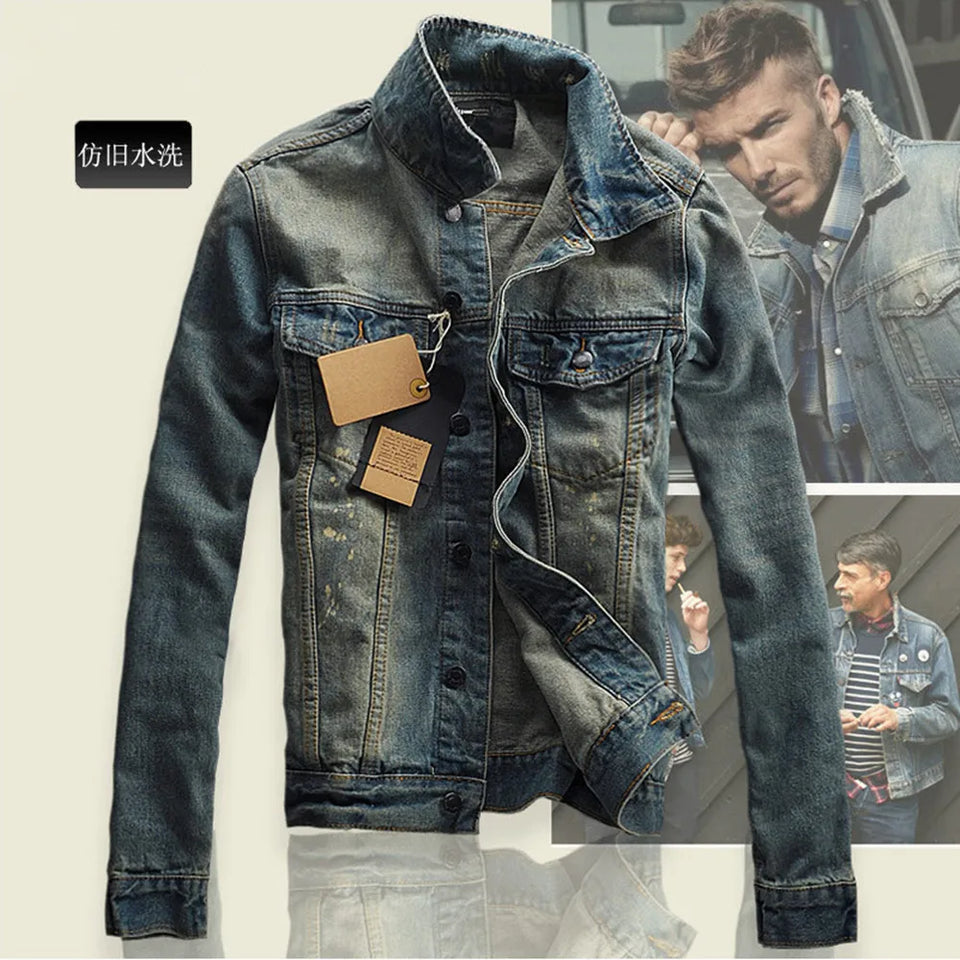 Fashion Men's Jeans Slim Fit MEN'S Jacket Jeans Coat Men's Winter Korean-style Denim Jacket Men's Fashionable New Style Overcoat