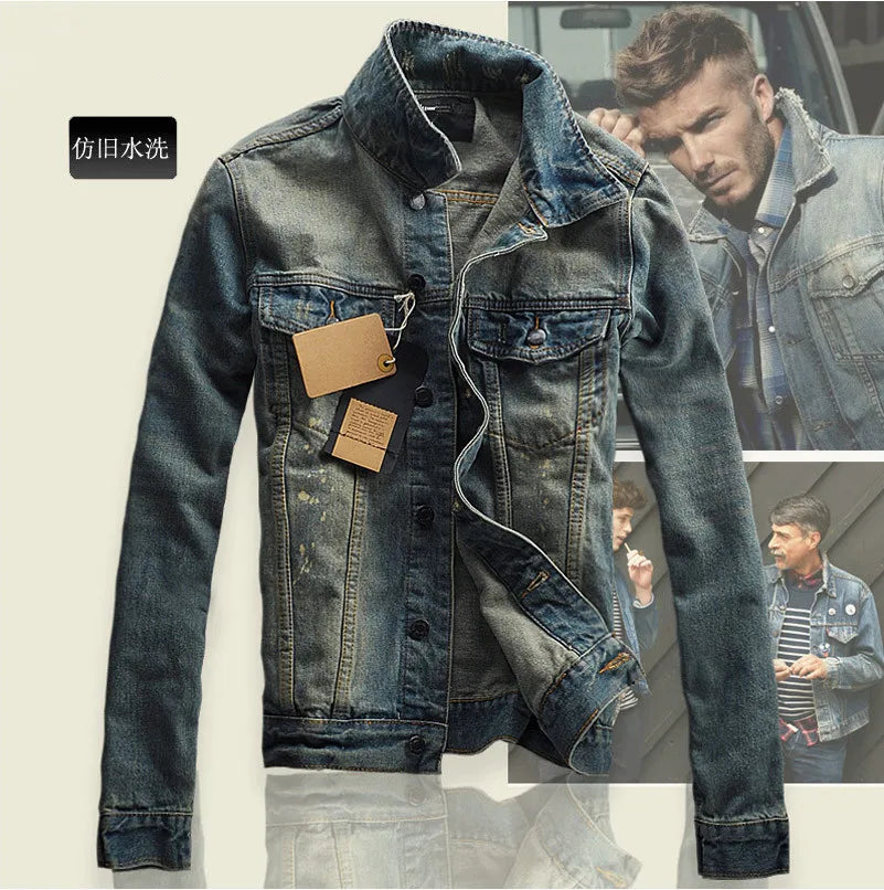 Fashion Men's Jeans Slim Fit MEN'S Jacket Jeans Coat Men's Winter Korean-style Denim Jacket Men's Fashionable New Style Overcoat