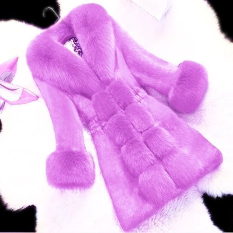Faux Fur Coat for Women's Fashion High-end Faux Rabbit Fur Coat 2025 New Women's Coat Medium Length New Large Fur Collar