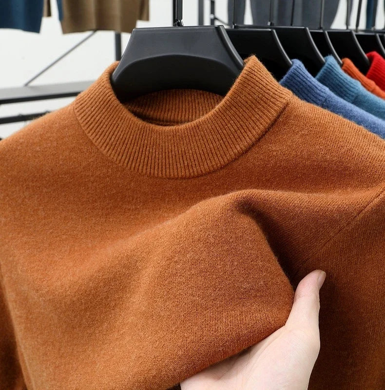 Mens Crew Neck Cashmere Pullover for Men Clothes Black Sweater Winter Warm Sweater Middle Aged Spring Casual Tops to Father Gift