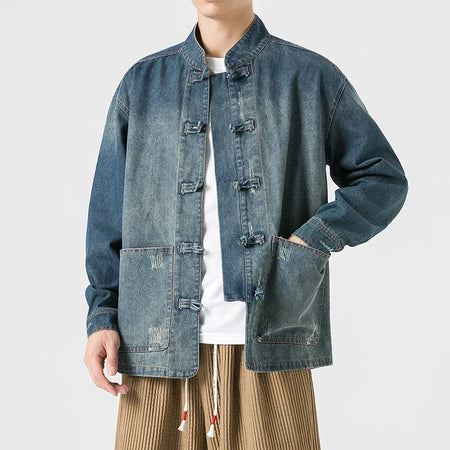 2024 Chinese Style Denim Jacket Men Streetwear Oriental Clothes Autumn Male Jeans Coat Vintage Fashion Hip Hop Loose Outwear