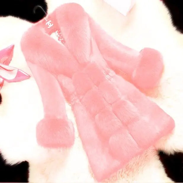 Faux Fur Coat for Women's Fashion High-end Faux Rabbit Fur Coat 2025 New Women's Coat Medium Length New Large Fur Collar
