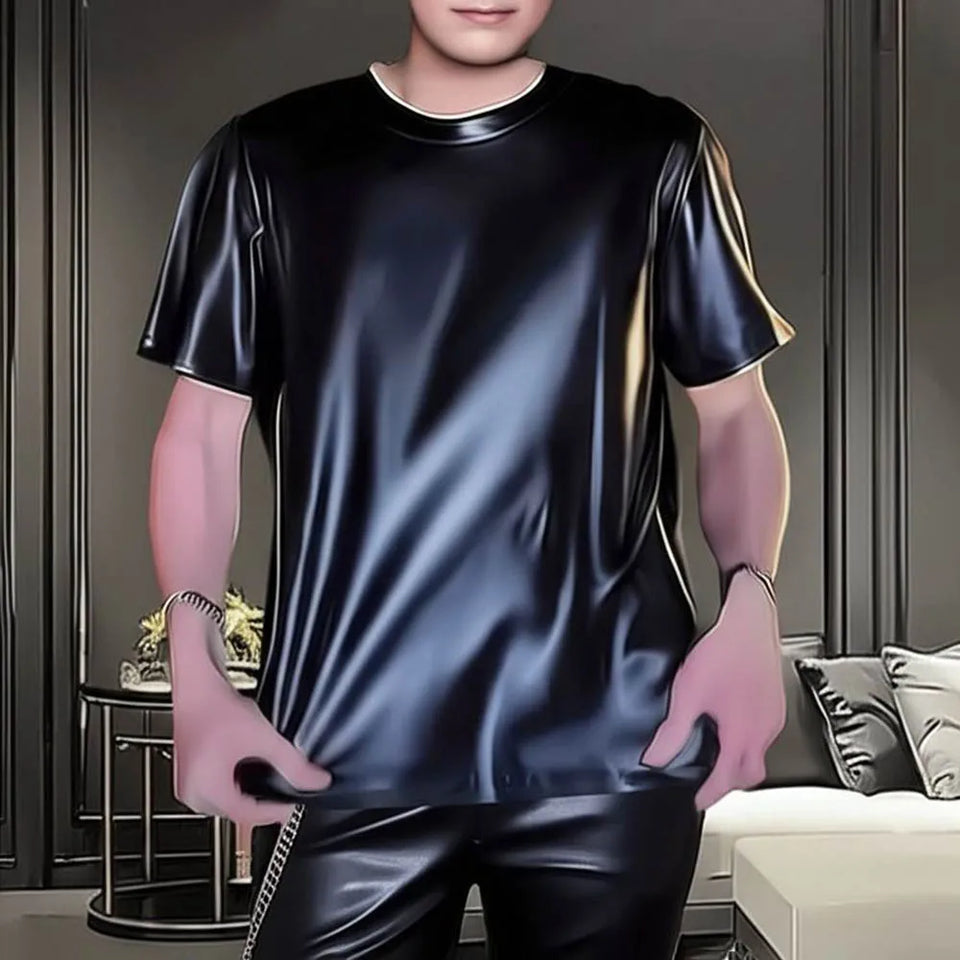 Men's Solid Color Shiny Short-Sleeved T-Shirt American Retro Fashion Trend High Street Loose Casual Breathable Niche Men's Tops