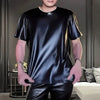 Men's Solid Color Shiny Short-Sleeved T-Shirt American Retro Fashion Trend High Street Loose Casual Breathable Niche Men's Tops
