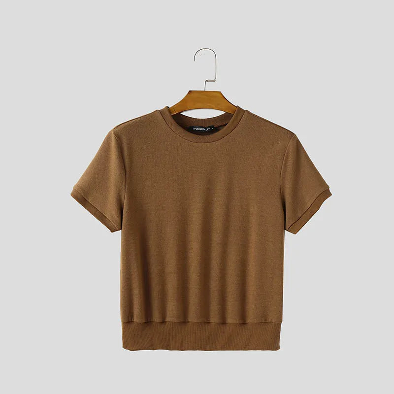 Men T Shirt Solid Color O-neck Short Sleeve Summer Male Crop Tops Streetwear Loose Fashion Casual Men Clothing S-5XL INCERUN