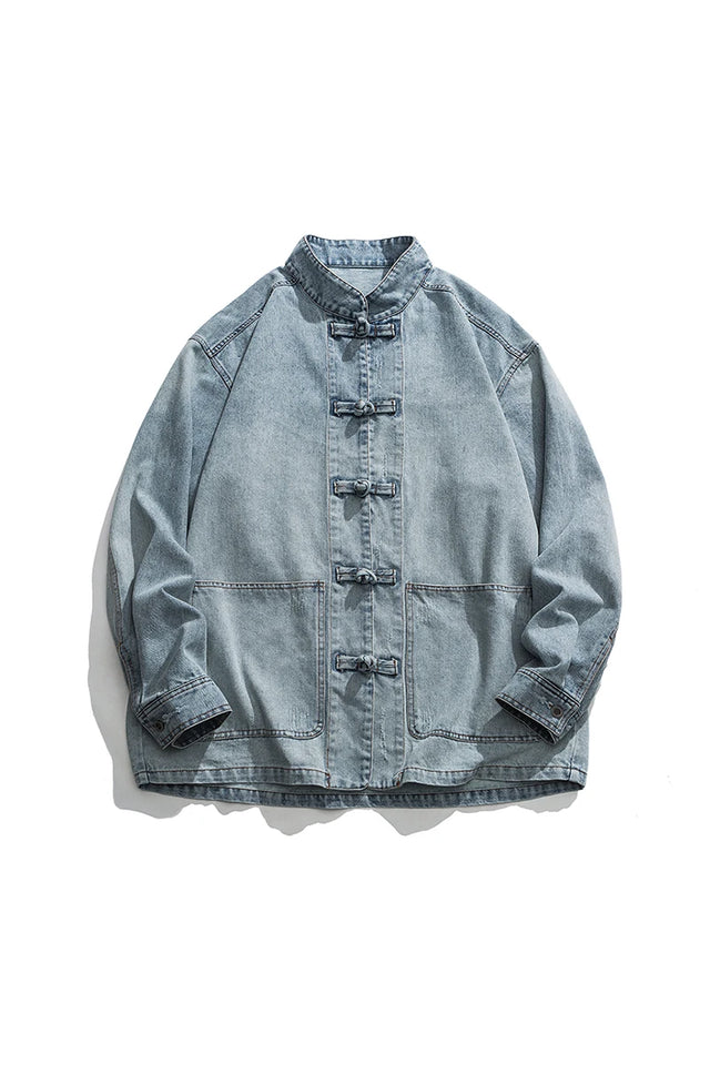 2024 Chinese Style Denim Jacket Men Streetwear Oriental Clothes Autumn Male Jeans Coat Vintage Fashion Hip Hop Loose Outwear
