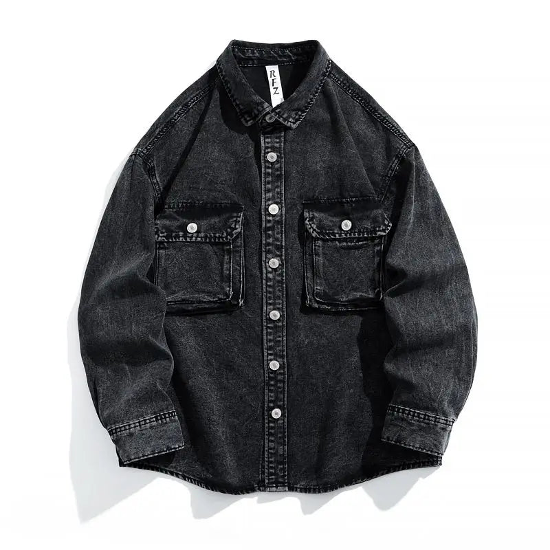 Men Fashion Denim Jackets Coats Loose Fit Pockets Solid Turn Down Collar Full Sleeve Regular Jacket Spring 2025 Causal Clothing