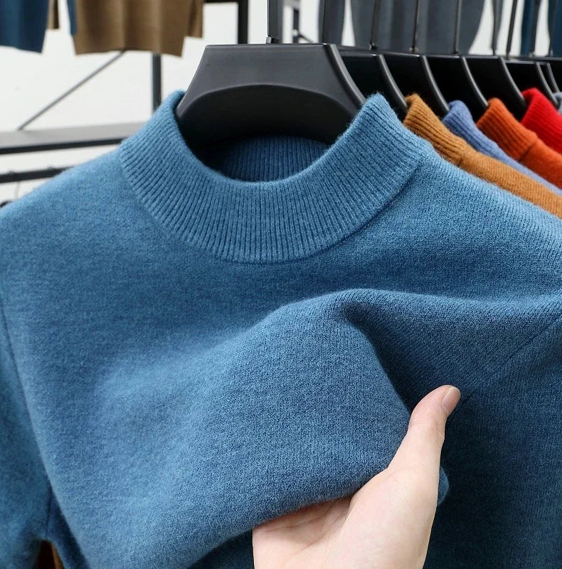 Mens Crew Neck Cashmere Pullover for Men Clothes Black Sweater Winter Warm Sweater Middle Aged Spring Casual Tops to Father Gift