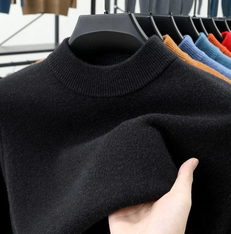 Mens Crew Neck Cashmere Pullover for Men Clothes Black Sweater Winter Warm Sweater Middle Aged Spring Casual Tops to Father Gift