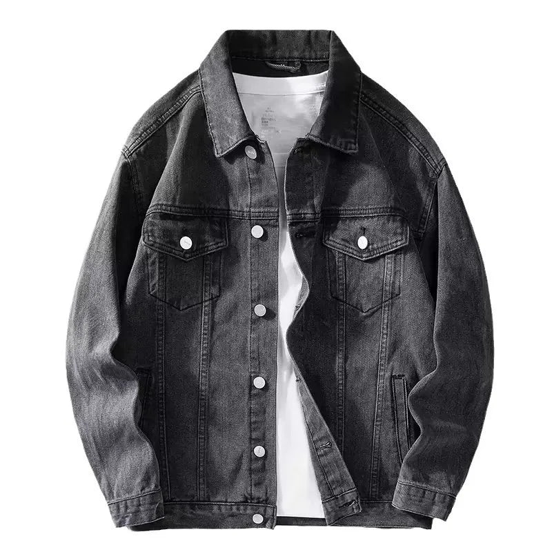 Denim Jacket Men  Single Breasted Coats Turn Down Collar Jackets Distressed Washed Outerwear High Street 2025 Spring Pockets
