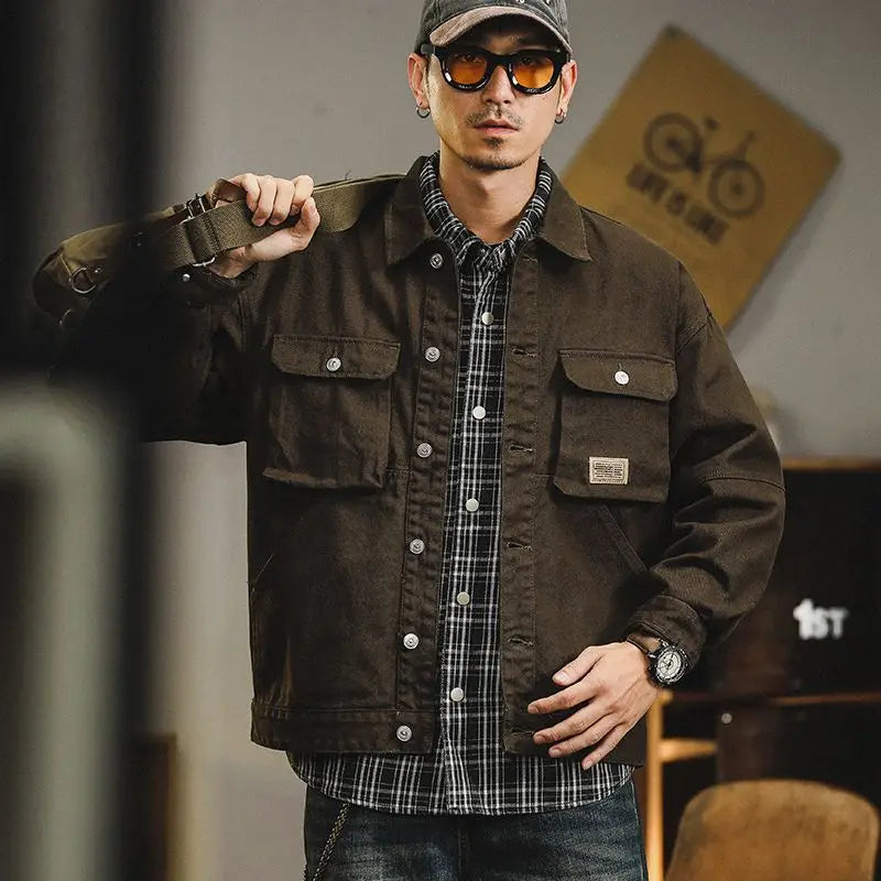 Retro Denim Jacket Men's Autumn Trendy Casual Jacket Men's Trendy French Workwear