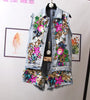 European Style Denim Jacket Fashion Outfit Women New Flower Sequined jeans Vest coat