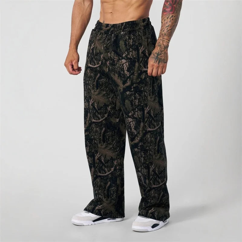 2025 New Jogger Straight Trendy Fitness Pants Men's Camouflage Wide Leg Pants Breathable running sweatpants loose men trousers