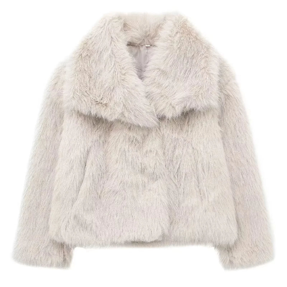 HH Faux Fur Coats For Women Autumn Winter Warm Oversize Outerwear Elegant Yellow Long Sleeve Jacket 2025 Fashion Streetwear