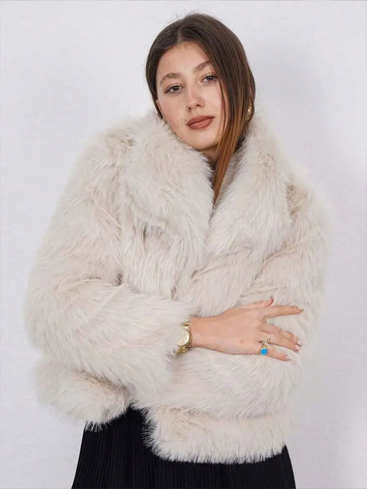 HH Faux Fur Coats For Women Autumn Winter Warm Oversize Outerwear Elegant Yellow Long Sleeve Jacket 2025 Fashion Streetwear