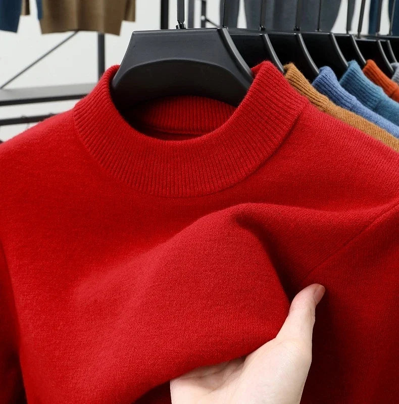 Mens Crew Neck Cashmere Pullover for Men Clothes Black Sweater Winter Warm Sweater Middle Aged Spring Casual Tops to Father Gift