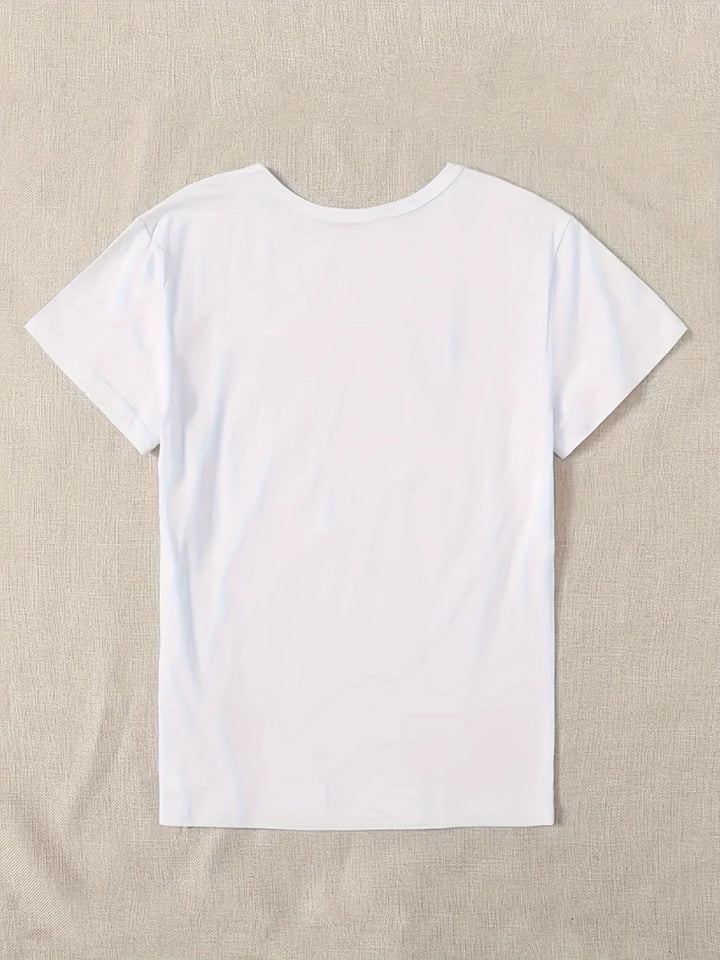 Cute Print Solid Crew Neck T-Shirt, Short Sleeve Casual Every Day Top For All Season, Women's Clothing