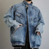Denim Jacket Men's Spring Autumn New Loose Design Sense of Standing Collar American Vintage Male Women's Cargo Couple Coat 2023
