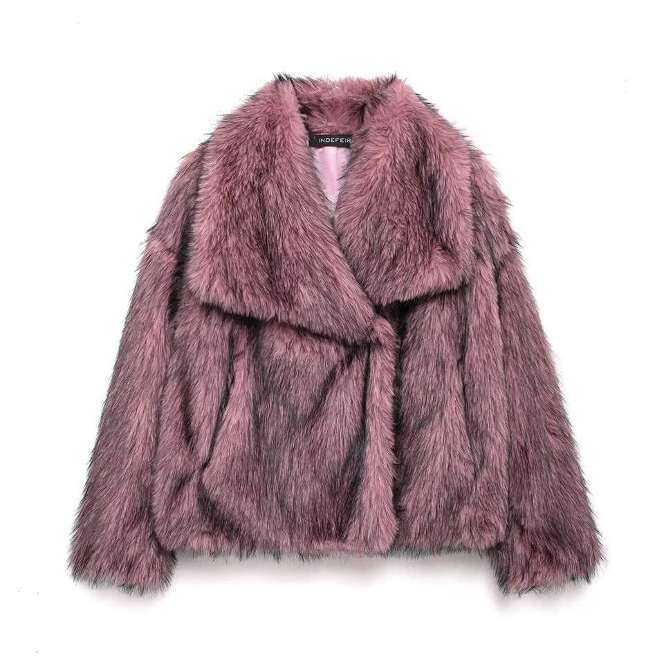 HH Faux Fur Coats For Women Autumn Winter Warm Oversize Outerwear Elegant Yellow Long Sleeve Jacket 2025 Fashion Streetwear