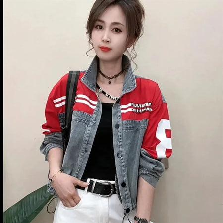 Denim Jacket Women's 2025Spring Autumn New European Fashion Cowboy Coat Female Trend Contrast Jeans Outwear Design Sense Outcoat