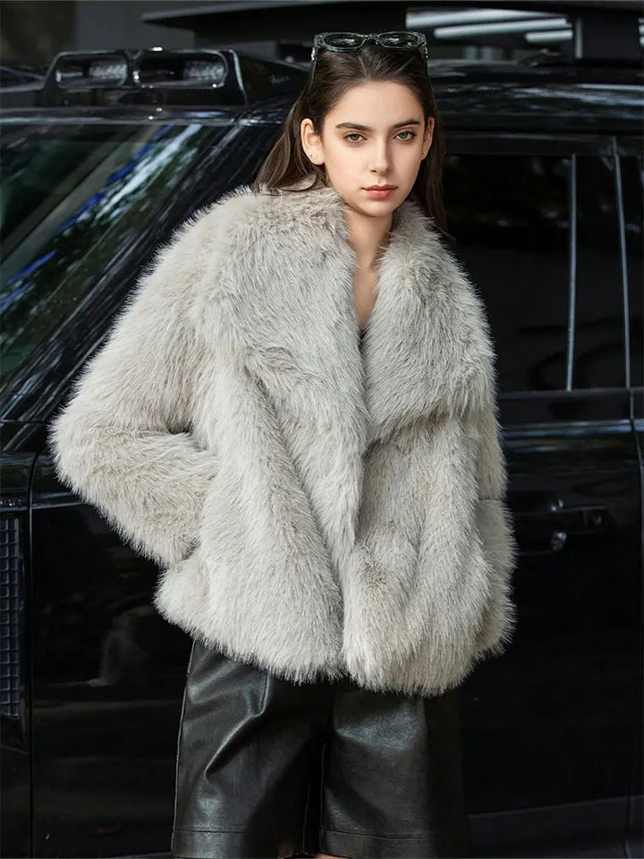 HH Faux Fur Coats For Women Autumn Winter Warm Oversize Outerwear Elegant Yellow Long Sleeve Jacket 2025 Fashion Streetwear