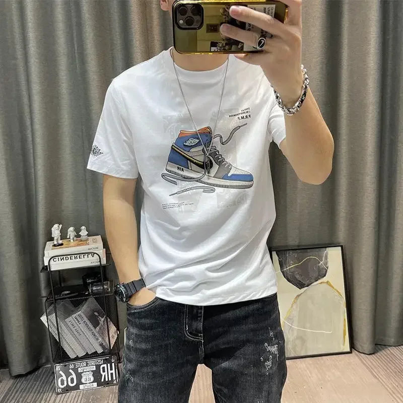 T Shirt for Men Black Man Tee Shirts Slim Fit Streetwear