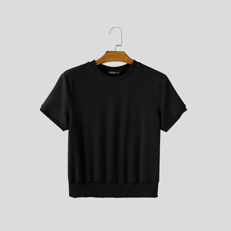 Men T Shirt Solid Color O-neck Short Sleeve Summer Male Crop Tops Streetwear Loose Fashion Casual Men Clothing S-5XL INCERUN