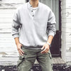 Men's Loose Fit Solid Color Crew Neck Sweatshirt Henry Collar Spring Fashion Retro Japanese Style Streetwear