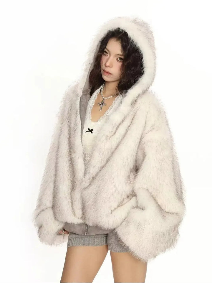 Faux Fur Coat Women 2025 Winter American Retro Fur Coat Women Padded Hooded Cotton-Padded Jacket Plush Casual Harajuku Oversize
