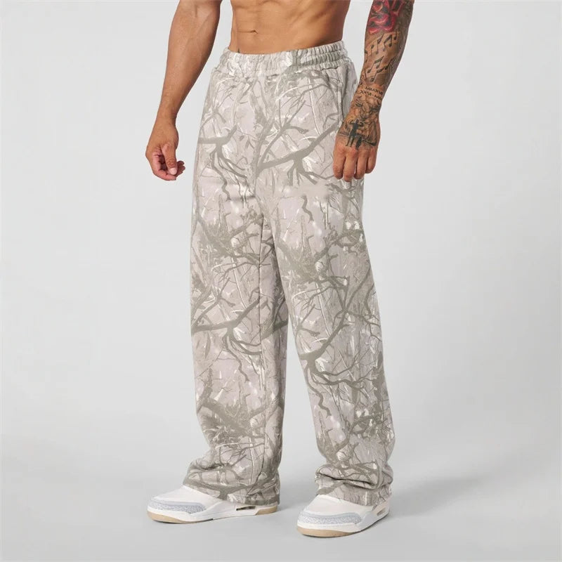 2025 New Jogger Straight Trendy Fitness Pants Men's Camouflage Wide Leg Pants Breathable running sweatpants loose men trousers