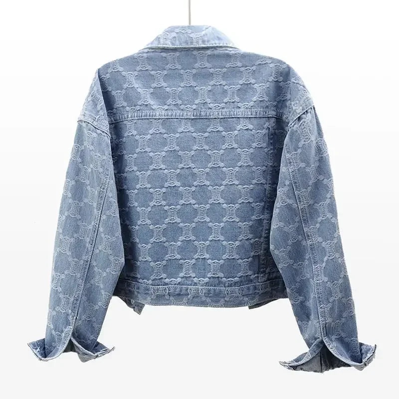 Denim Women's Jacket 2025 Autumn/winter Style Embroidery Jacquard Cropped Loose-fit Versatile Tweed Jacket Top For Ladies