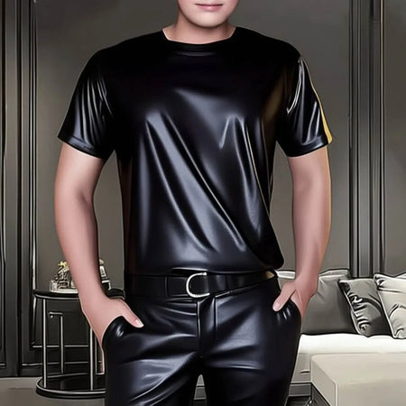Men's Solid Color Shiny Short-Sleeved T-Shirt American Retro Fashion Trend High Street Loose Casual Breathable Niche Men's Tops