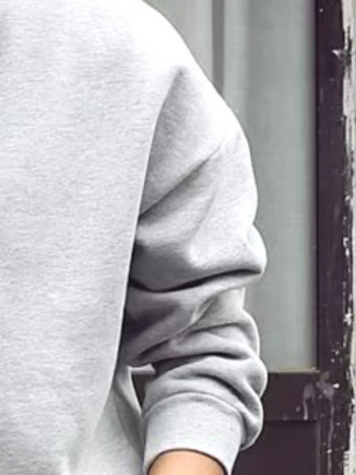 Men's Loose Fit Solid Color Crew Neck Sweatshirt Henry Collar Spring Fashion Retro Japanese Style Streetwear