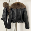 Faux Fur Coat  Female Autumn Faux Leather Jacket Short Clothing Long Sleeve Spring New PU Fur Jacket Artificial Women Pockets