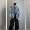 Denim Jacket Men's Spring Autumn New Loose Design Sense of Standing Collar American Vintage Male Women's Cargo Couple Coat 2023