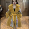 Faux Fur Coat for Women,Adjustable Waist Jacket,Thick Warm Female Clothes,Big Fur Collar,Sequins，Autumn and Winter, 2024