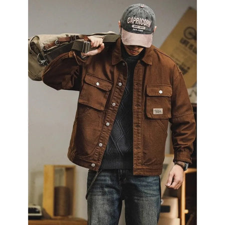 Retro Denim Jacket Men's Autumn Trendy Casual Jacket Men's Trendy French Workwear