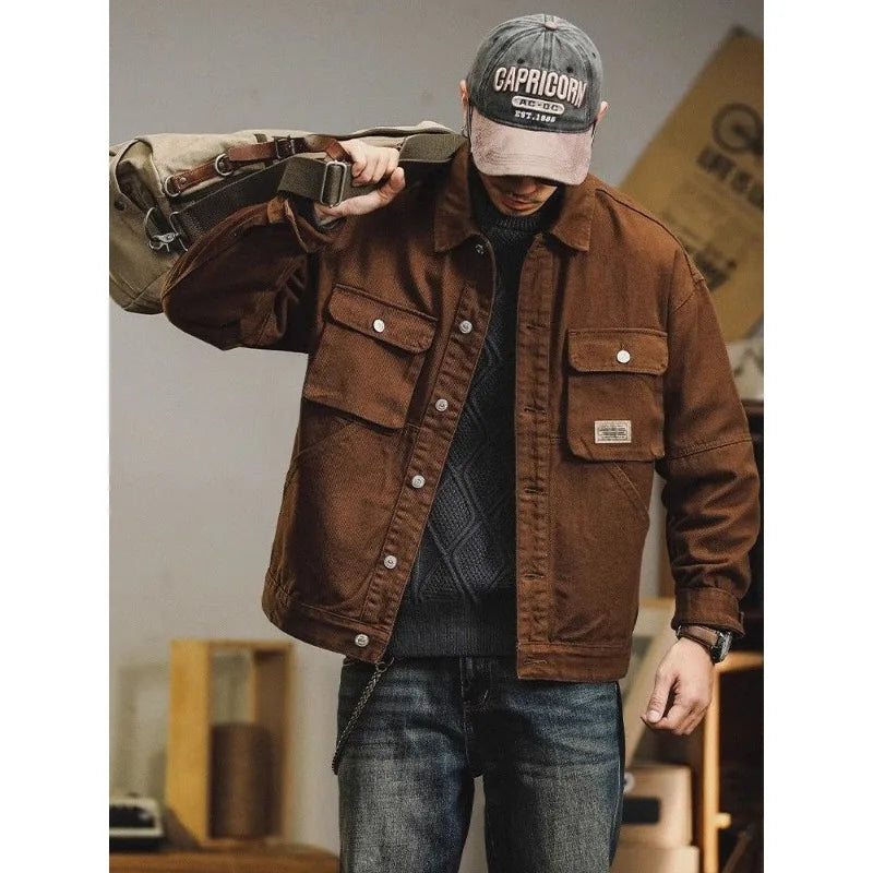 Retro Denim Jacket Men's Autumn Trendy Casual Jacket Men's Trendy French Workwear