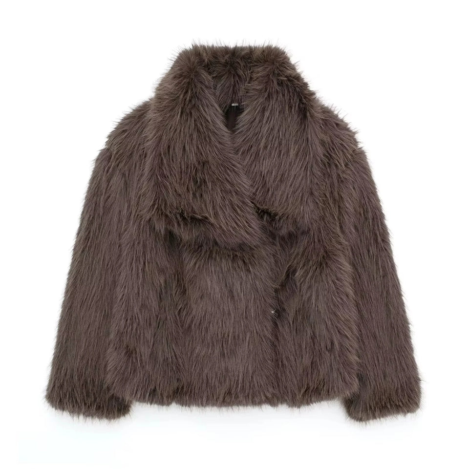 HH Faux Fur Coats For Women Autumn Winter Warm Oversize Outerwear Elegant Yellow Long Sleeve Jacket 2025 Fashion Streetwear