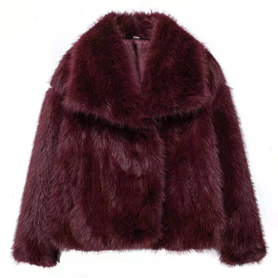 HH Faux Fur Coats For Women Autumn Winter Warm Oversize Outerwear Elegant Yellow Long Sleeve Jacket 2025 Fashion Streetwear