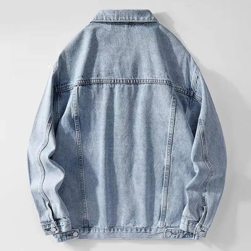 Denim Jacket Men  Single Breasted Coats Turn Down Collar Jackets Distressed Washed Outerwear High Street 2025 Spring Pockets