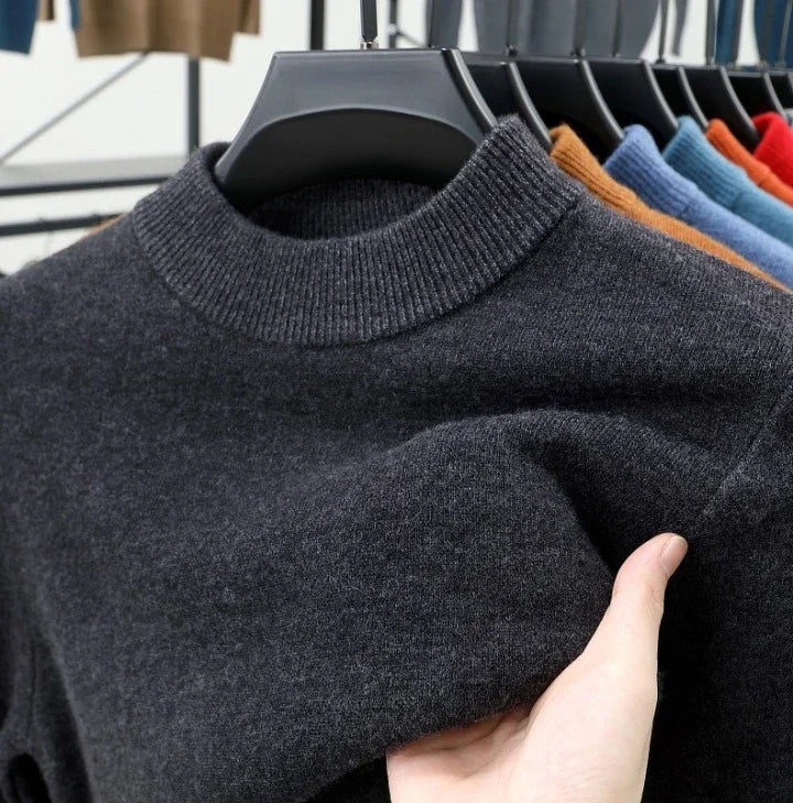 Mens Crew Neck Cashmere Pullover for Men Clothes Black Sweater Winter Warm Sweater Middle Aged Spring Casual Tops to Father Gift