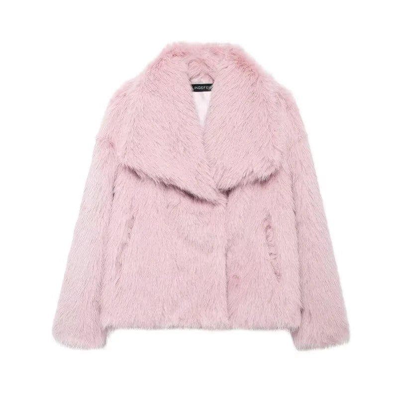 HH Faux Fur Coats For Women Autumn Winter Warm Oversize Outerwear Elegant Yellow Long Sleeve Jacket 2025 Fashion Streetwear