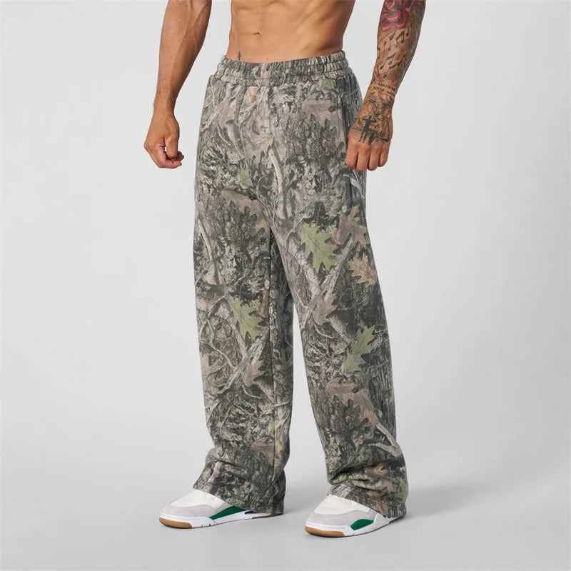 2025 New Jogger Straight Trendy Fitness Pants Men's Camouflage Wide Leg Pants Breathable running sweatpants loose men trousers