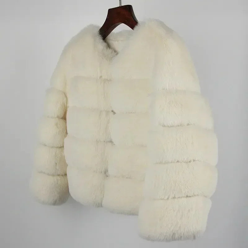Faux Fur Coats Women Short Coat Jackets Elegant Jacket  Autumn Winter Y2k Furry Outerwear Mom Splice Thick Warm Coffe Coats